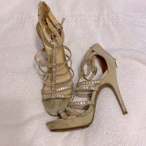 Tan color with silver rhinestones high heels